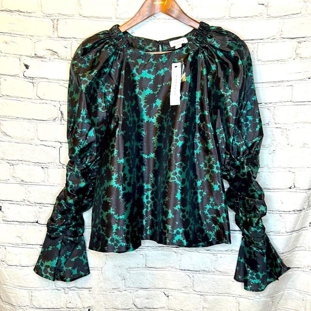 TopShop Green & Black Long Sleeve Top Brand New W/Tags Size 10